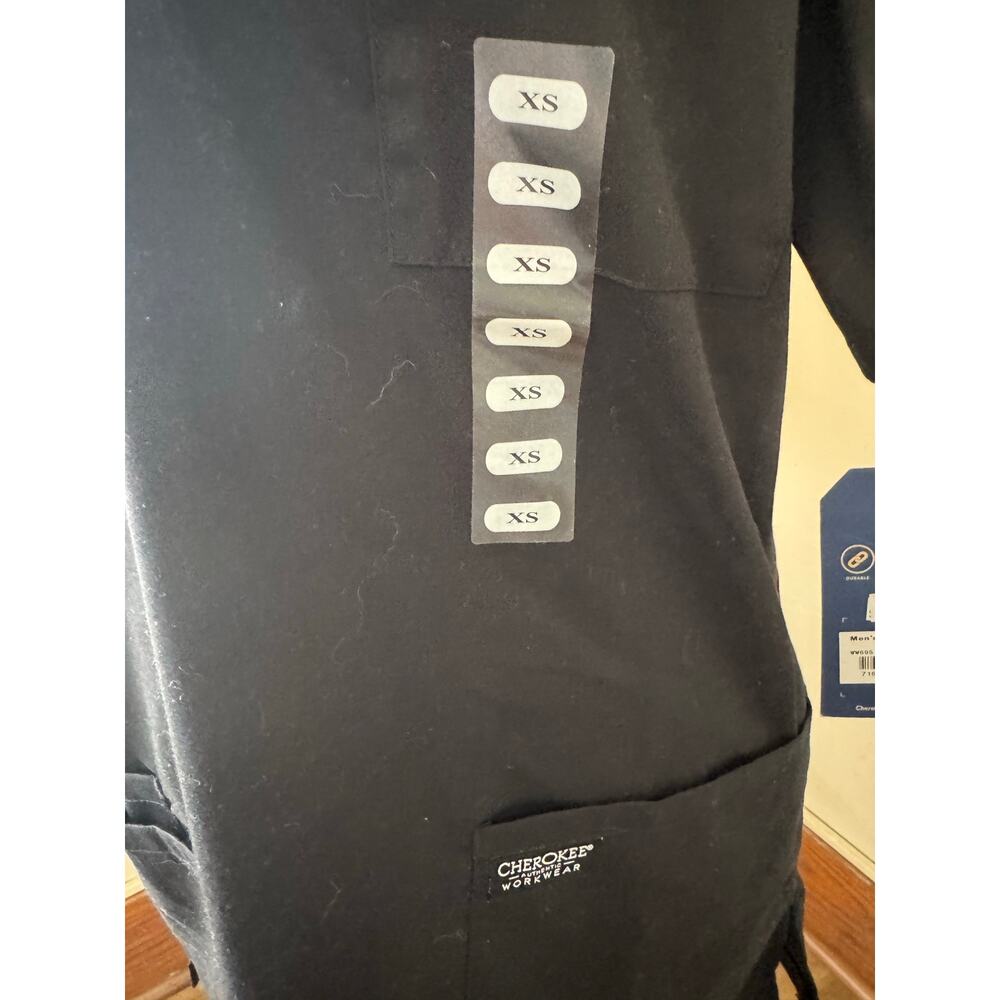 NWT Cherokee Workwear Professionals WW695 Black Scrub Top XS Men’s Stretch - Picture 2 of 9
